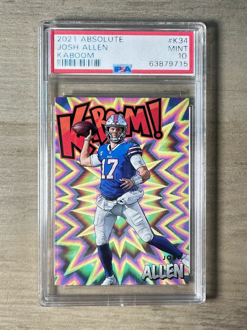 Josh Allen Gem Mint 10 2021 Panini Kaboom #K34 Novelty Football Card. Holo.